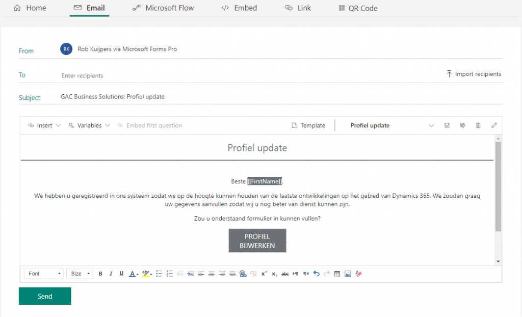 Profielupdate mail Dynamics 365