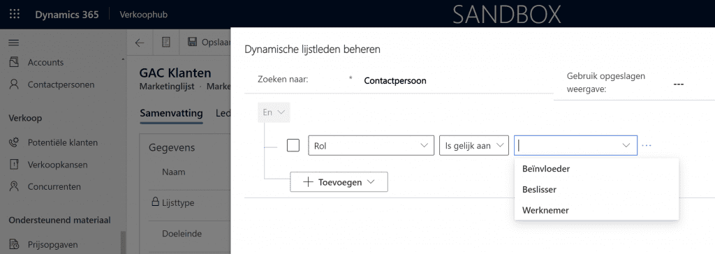 marketinglijst dynamics 365 sales