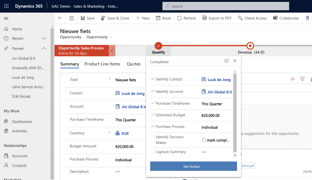 Business Process Flow Dynamics 365 Sales