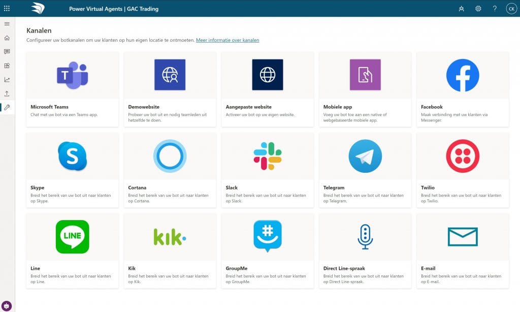 Power Virtual Agents Kanalen