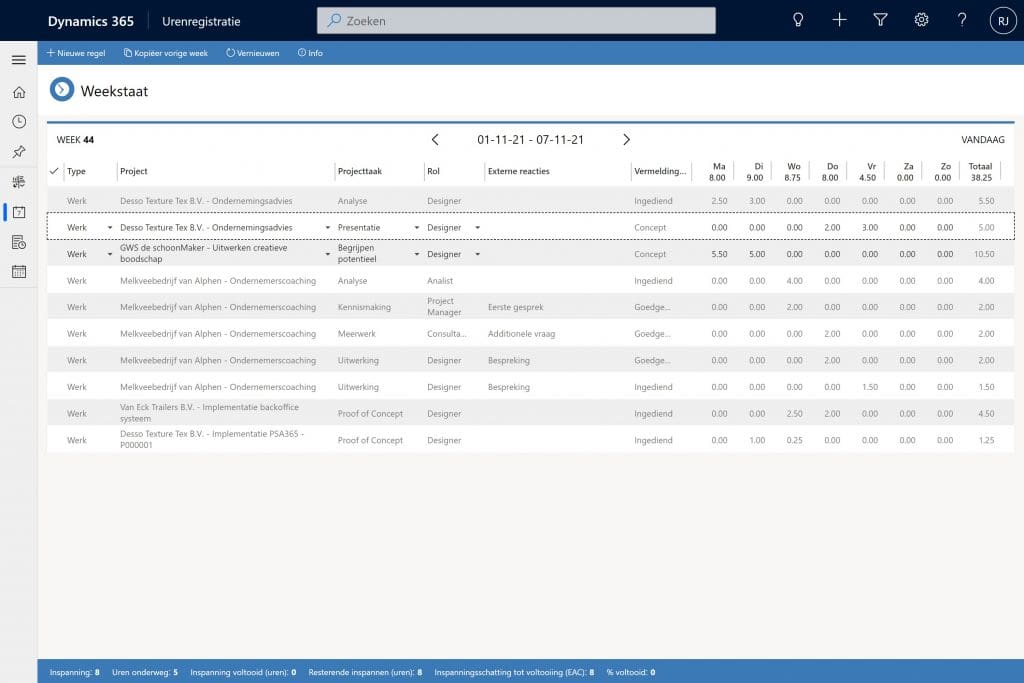 Urenverantwoording Dynamics 365