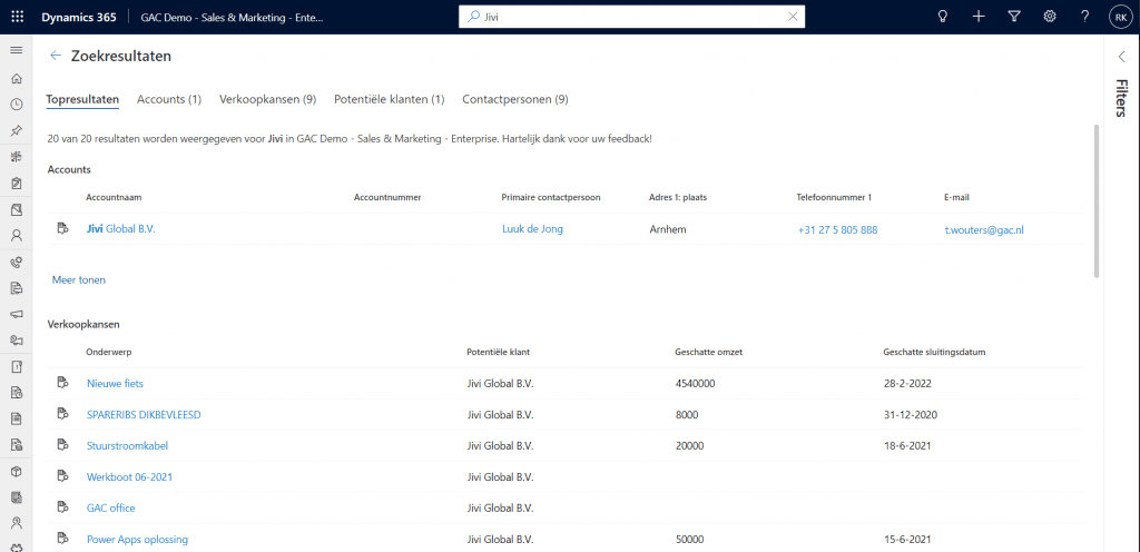 data in je crm zoeken op relevantie