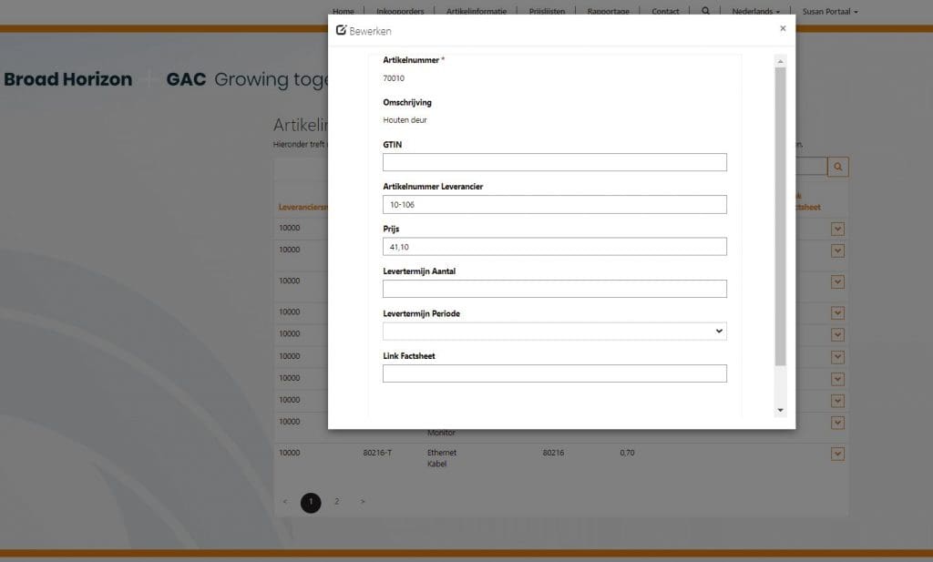 leveranciersportaal artikelnummer invoering