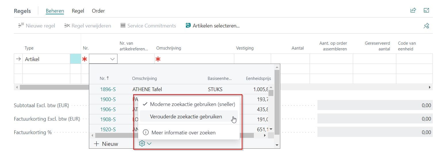 moderne zoekactie business central