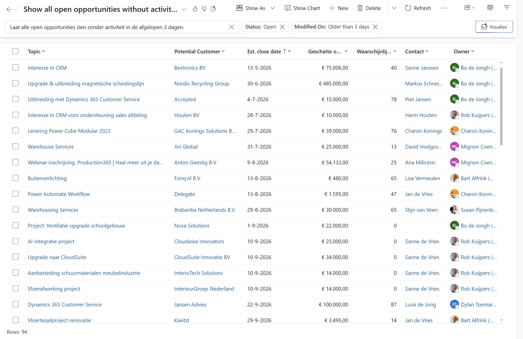 Copilot helpt bij slim zoeken in Dynamics 365 Sales zonder complexe filters
